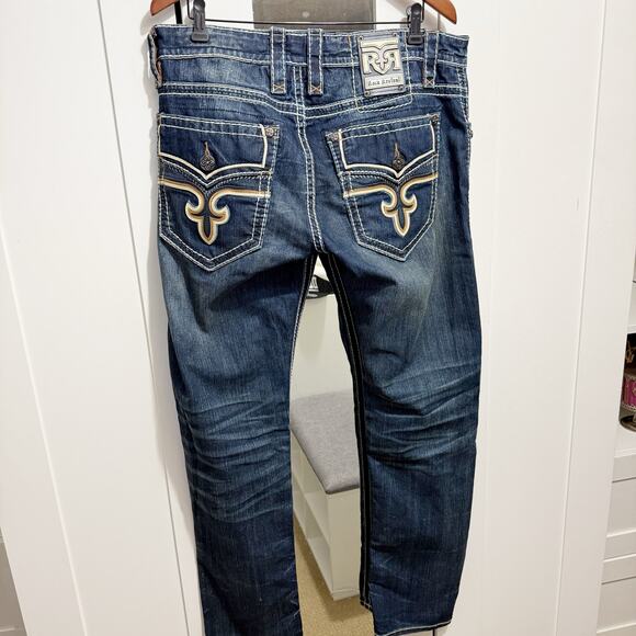 Rock Revival Ziv A3 Straight Leg Jeans Distressed Dark Wash Denim Mens Size 36 - Picture 4 of 14